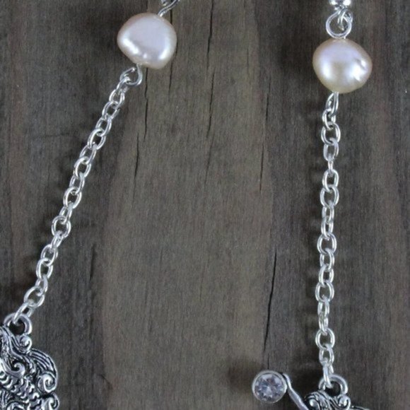 Hand crafted Fresh Water Pearl & Mermaid Dangle Earrings - Picture 2 of 6